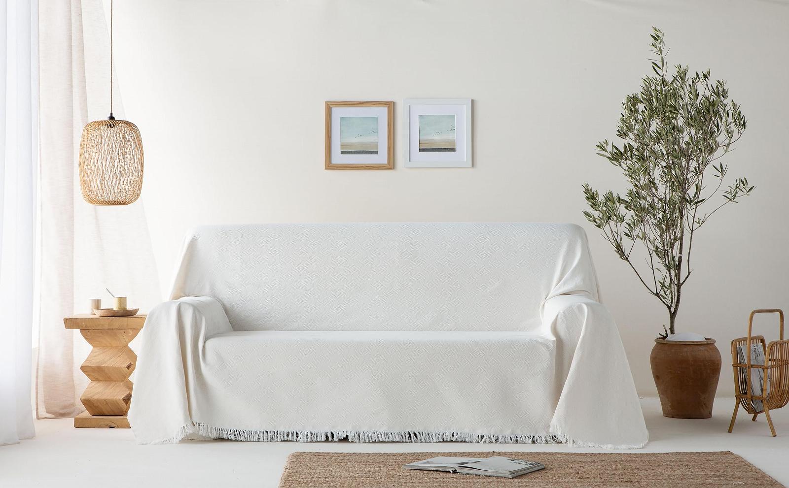 Покривало GAMUSI Багатоцільове для ліжка, дивана М'яка бавовна Геометричний 180 x 140 см Натуральний, фото №2 Покривало GAMUSI Багатоцільове для ліжка, дивана М'яка бавовна Геометричний 180 x 140 см Натуральний, фото №2