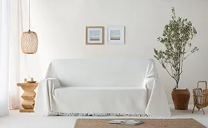 Покрывало GAMUSI Многоцелевое для кровати, дивана Мягкий хлопок Геометрический 180 x 140 см Натуральный synthetic.ua - Фото 1