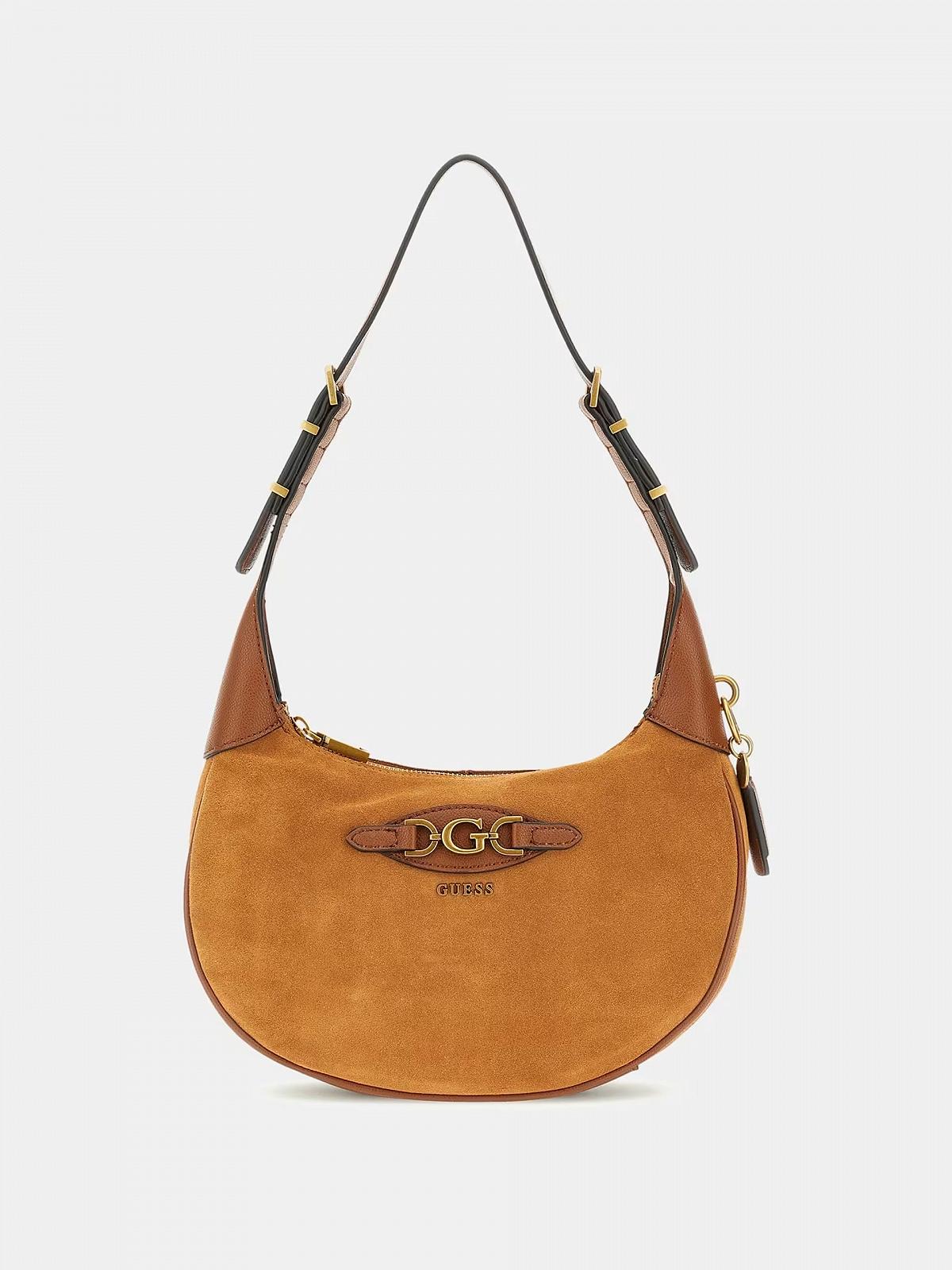 Жіноча сумка GUESS Malva Suede Hobo Cognac, фото №1