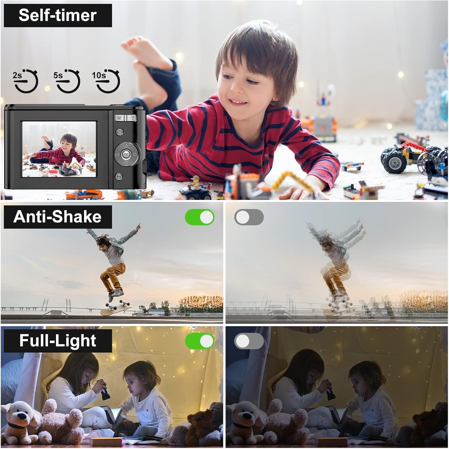 Фотоапарат KOASDVS Compact Autofocus 48Мп / CMOS / FHD 1080P 30fps / 16Х цифровий зум / Bluetooth / Чорний (B0B31N3VV2), фото №6