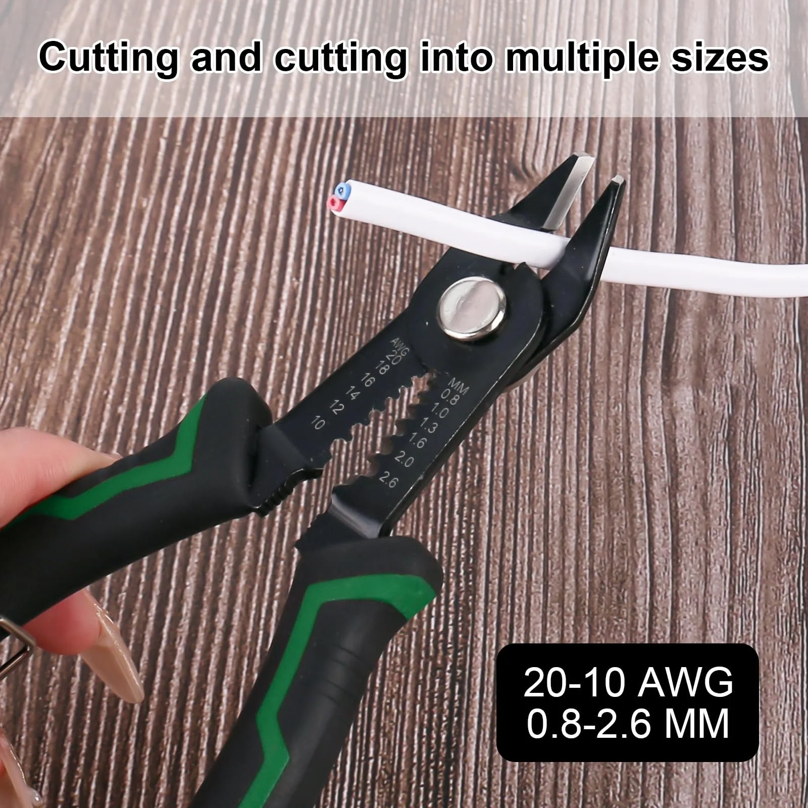 Бокорезы и стриппер 3-в-1 20-10 AWG с скрытой пружиной зеленые, фото №3