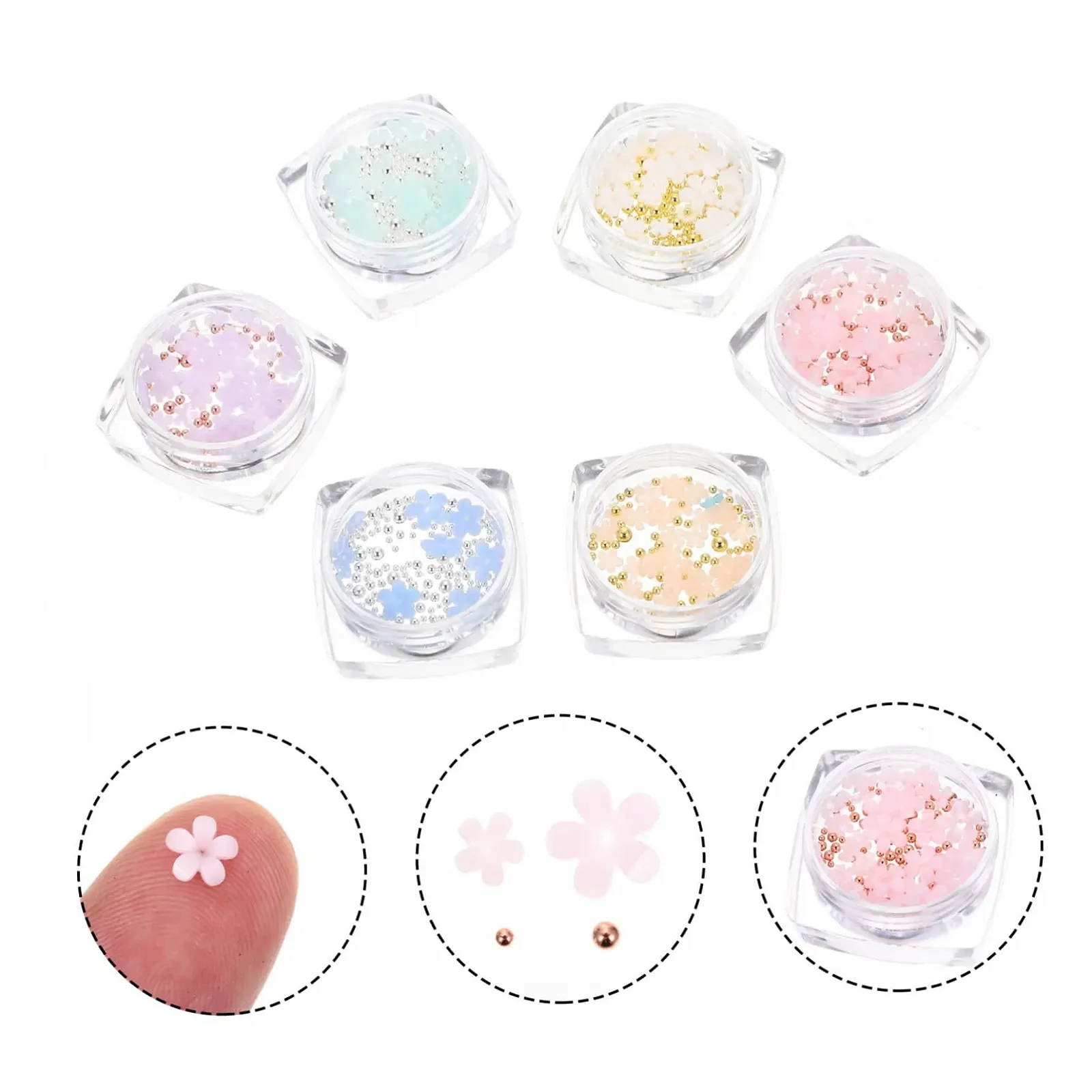 Украшения для ногтей Цветы 3D FRCOLOR 24 коробки Жемчуг Стальные шарики, фото №6