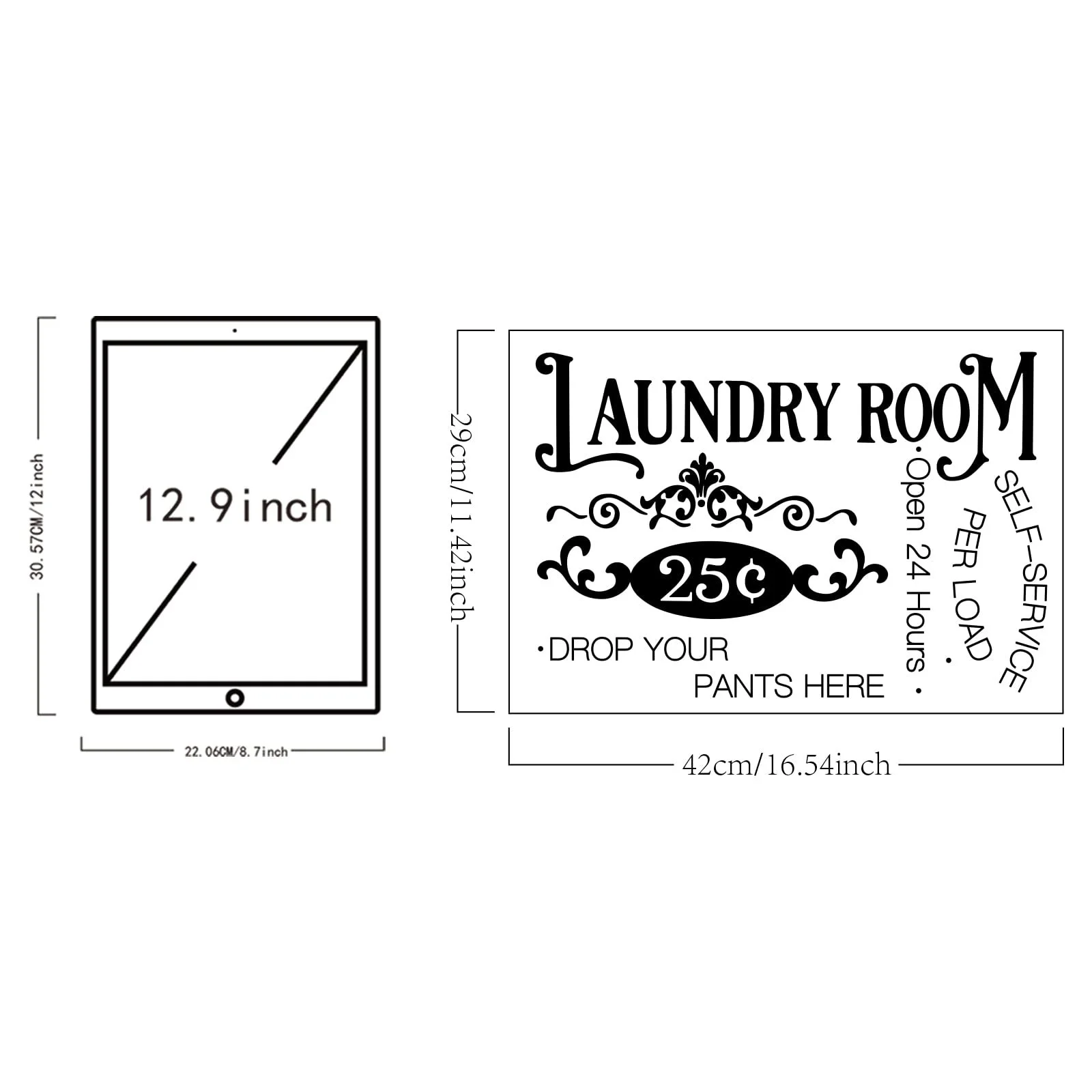 Наклейка на стіну SUPERDANT Пральня самообслуговування Self Service Laundry Open 24 Hours Drop You Pants Here вінілова 29 x 42 см, фото №4