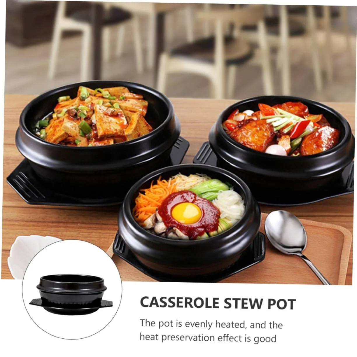 Кастрюля для запекания керамическая для бибимбапа термостойкая с глазурью 1 шт., фото №2