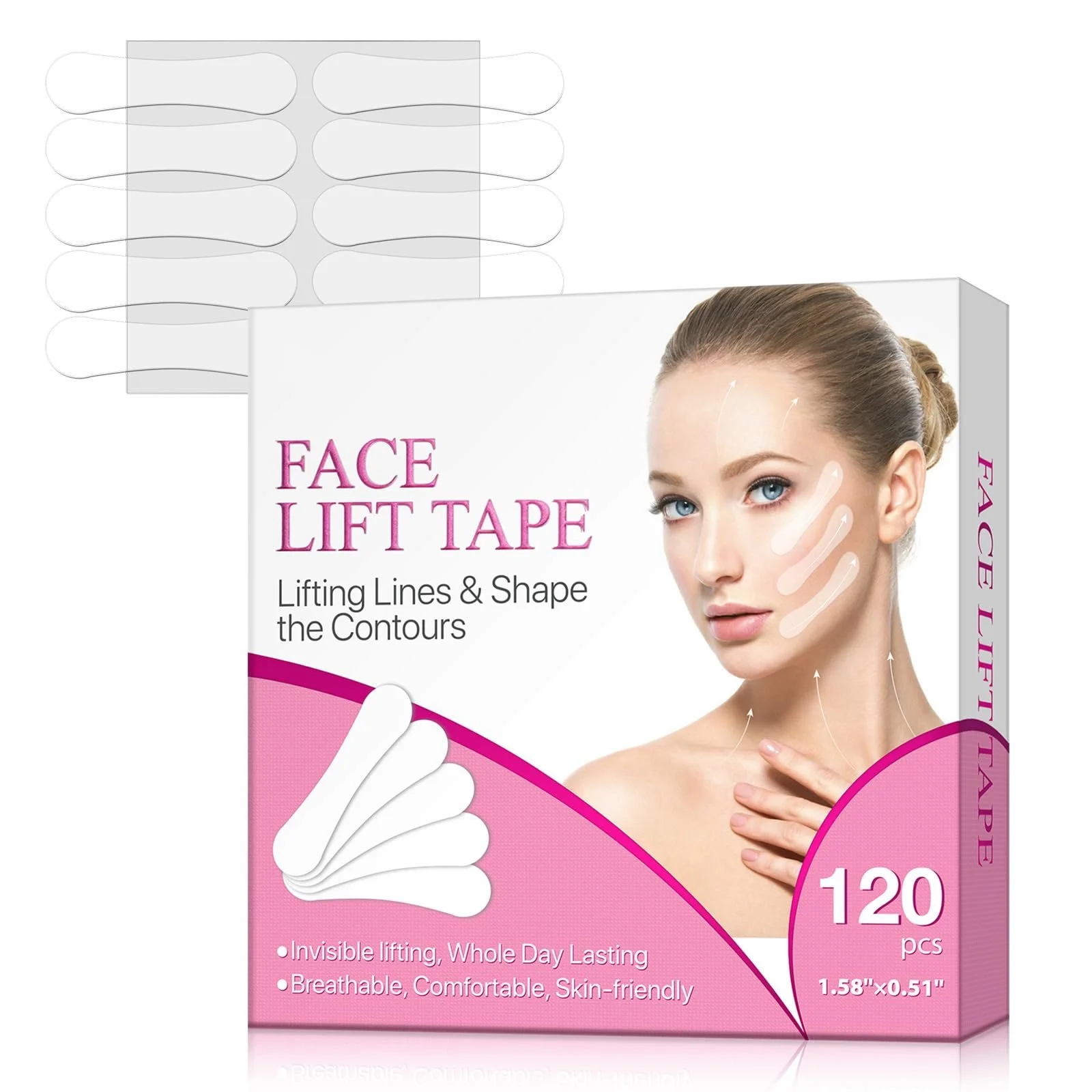 Стрічки для підтяжки обличчя Mikabila (03) 120 шт., Невидима стрічка для V-подібної форми обличчя, фото №1