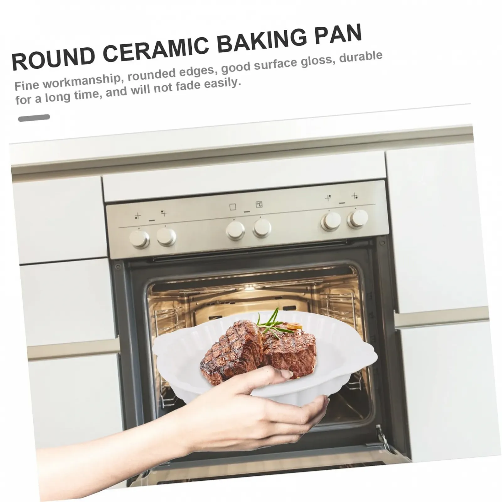 Керамическая форма для запекания Круглая с ручками Термостойкая Белая, фото №5 Керамическая форма для запекания Круглая с ручками Термостойкая Белая, фото №5