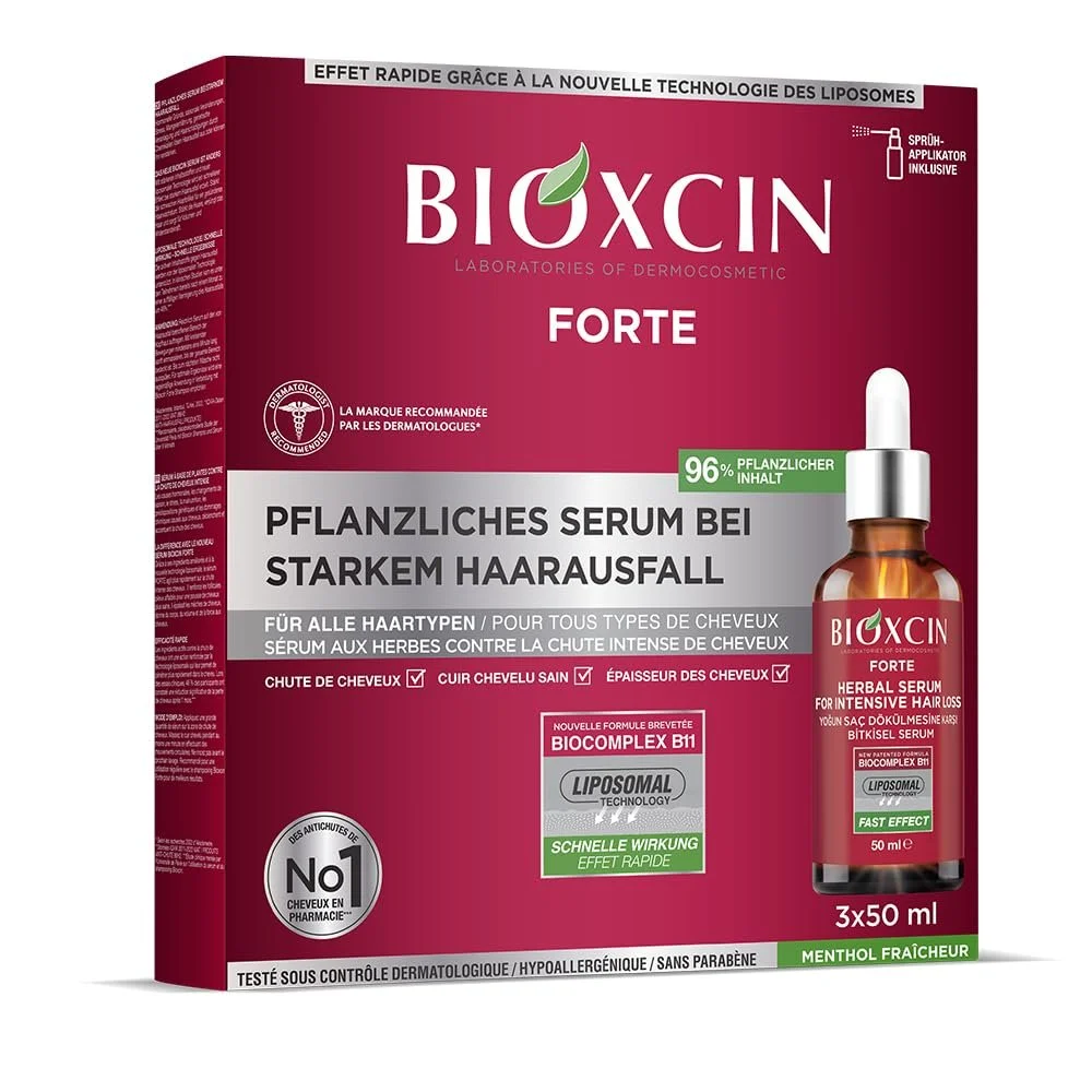 Набір при інтенсивному випадінні волосся Bioxcin Forte: шампунь 300 мл + 3 x 50 мл сироватки, фото №3