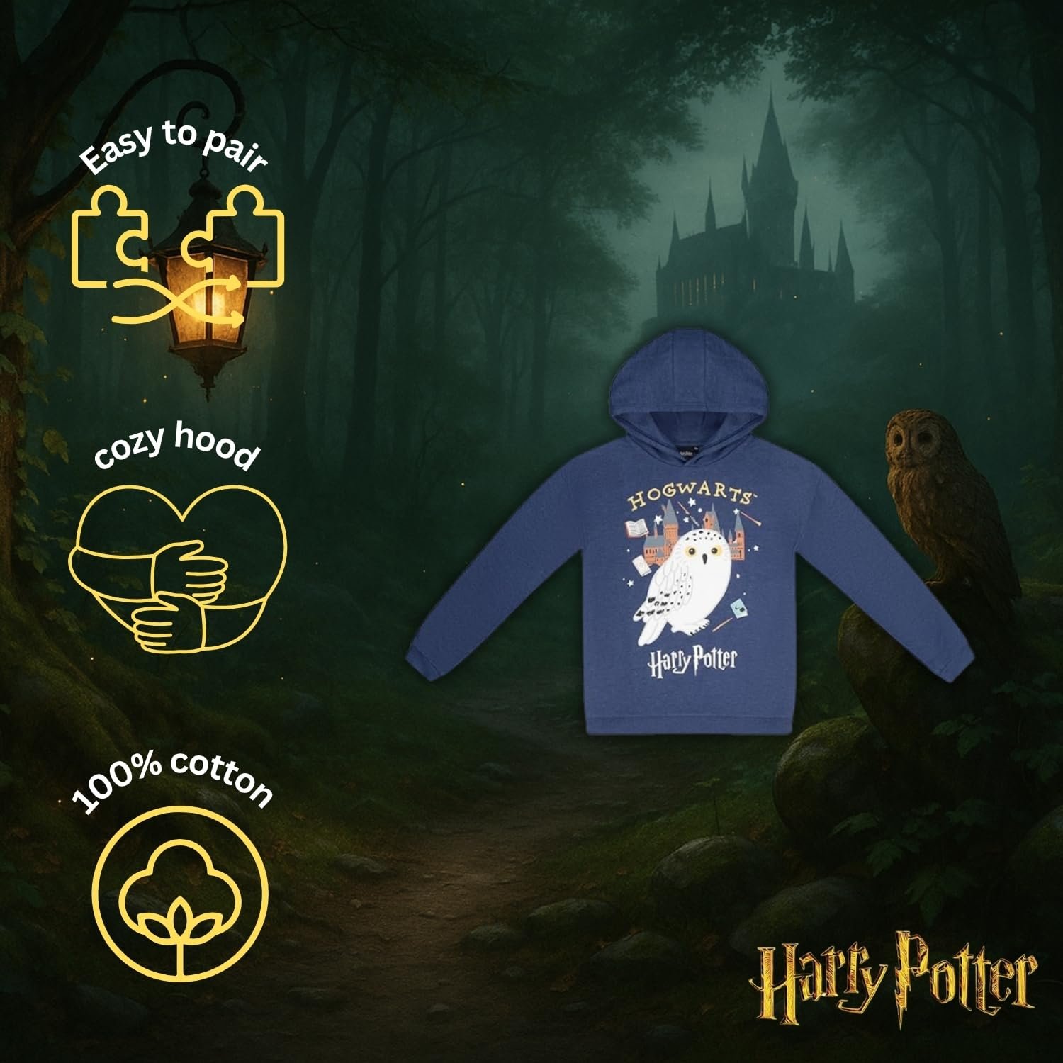 Худи Harry Potter Hedwick для детей, девочек, мальчиков, подростков, размеры от 116 до 176, официальный мерч, фото №5