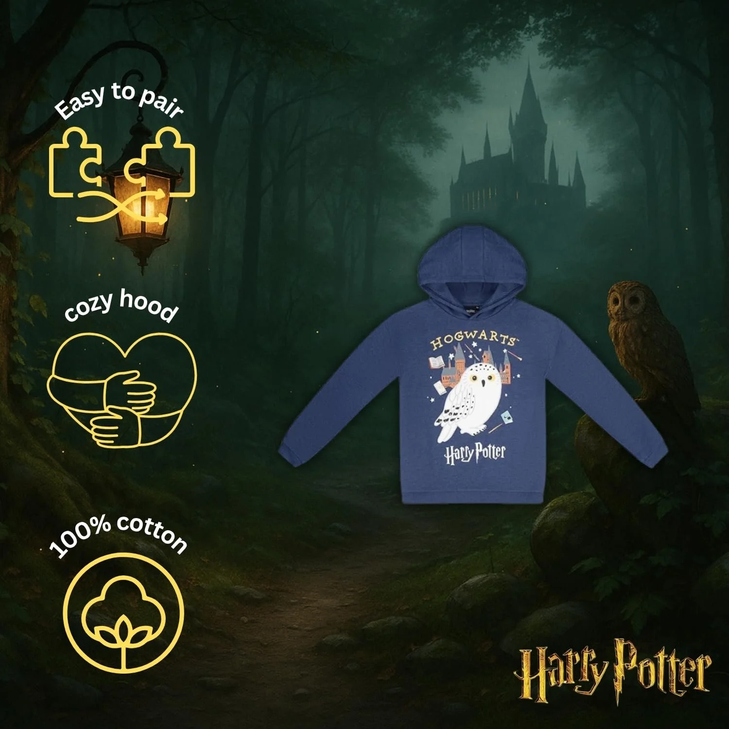 Худі Harry Potter Hedwick для дітей, дівчат, хлопчиків, підлітків, офіційний мерч, фото №5