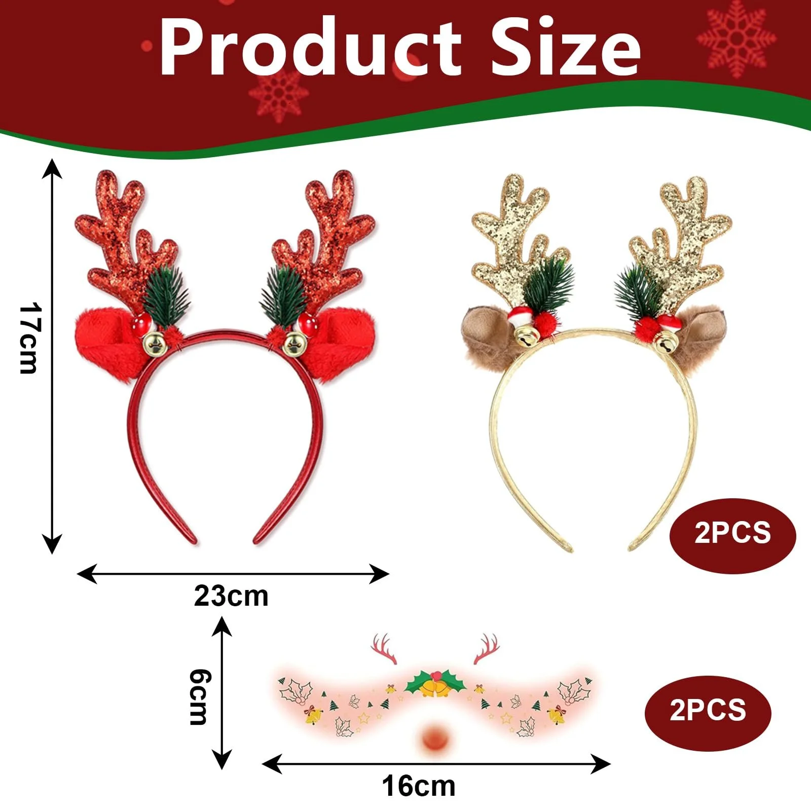 Набір з 2 Різдвяних обручів для волосся з оленячими ріжками, фото №2