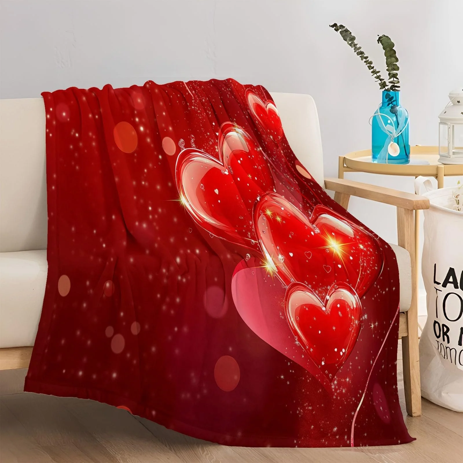 Одеяло Флисовое С принтом Хэллоуин Светящееся Сердце, Красный, 200 x 220 см, фото №2