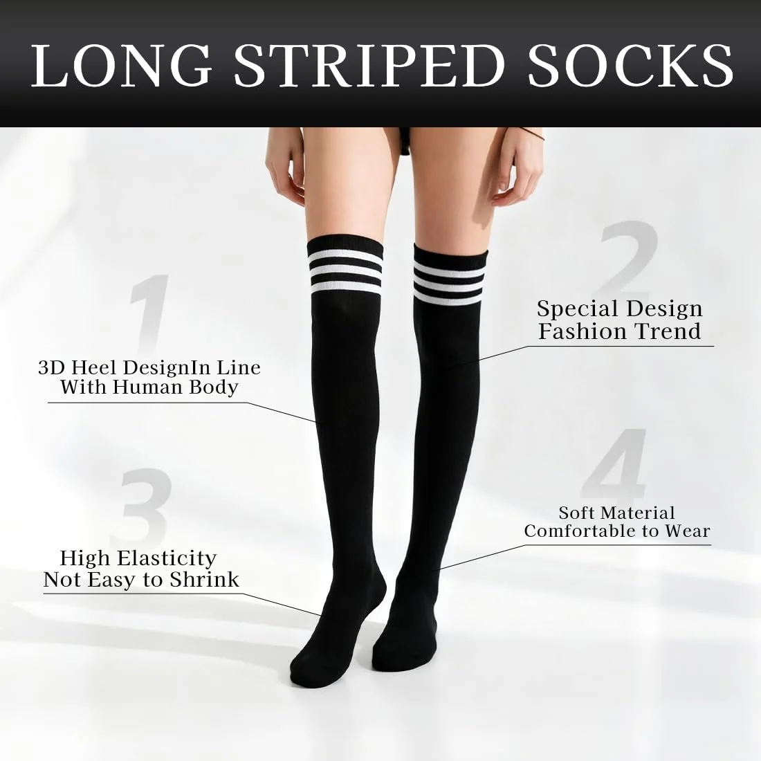 Женские очень длинные носки выше колена, гетры в полоску, повседневные высокие носки, фото №3 Женские очень длинные носки выше колена, гетры в полоску, повседневные высокие носки, фото №3