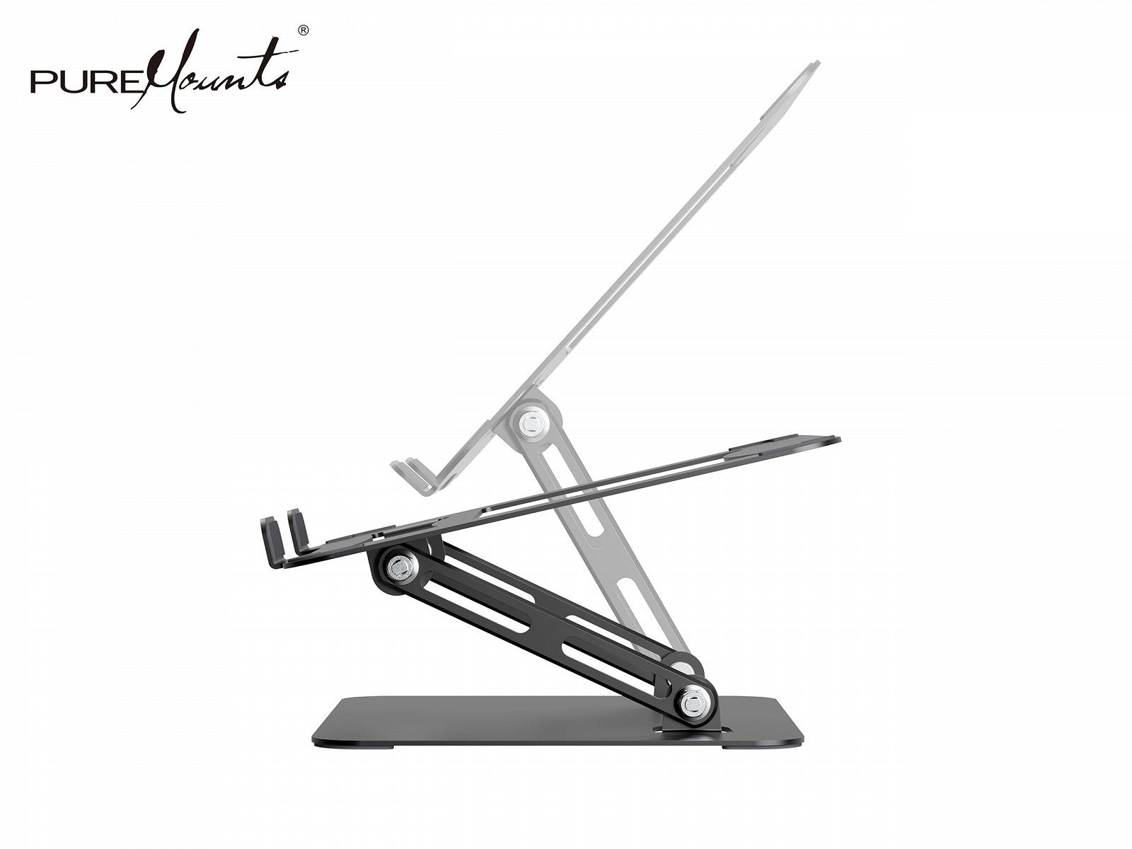 Подставка для ноутбука PureMounts, регулируемая по высоте, складная и эргономичная подставка для ноутбука для домашнего офиса, плавно регулируемая, подставка для ноутбука с вентиляцией, нескользящие накладки, черная, фото №2 Подставка для ноутбука PureMounts, регулируемая по высоте, складная и эргономичная подставка для ноутбука для домашнего офиса, плавно регулируемая, подставка для ноутбука с вентиляцией, нескользящие накладки, черная, фото №2