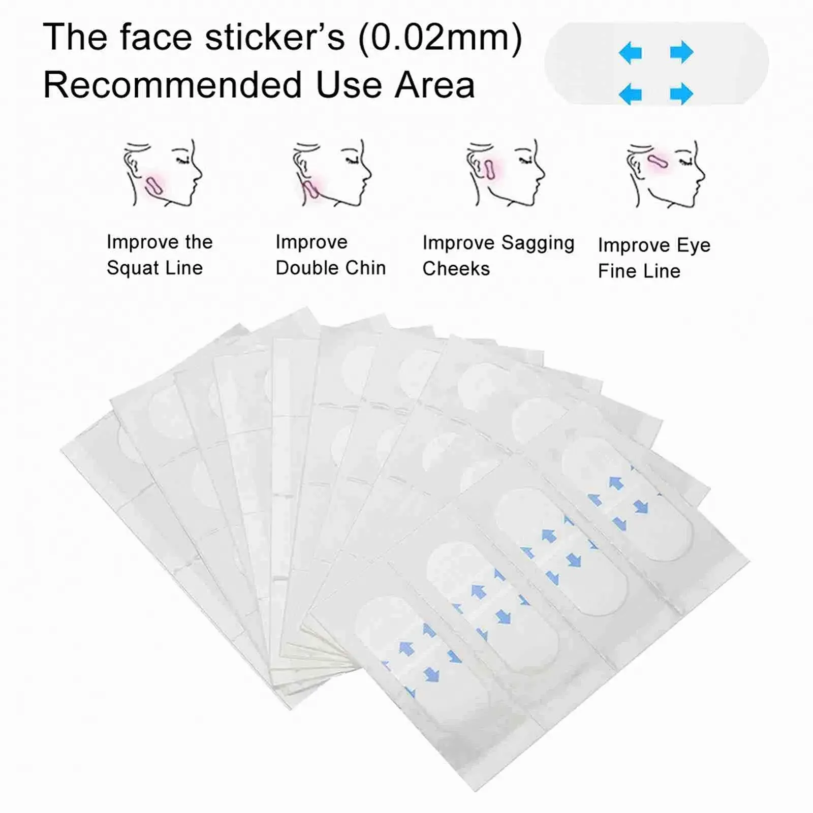 Пластир для підтяжки обличчя, надтонкі еластичні адгезиви, підтягує шкіру та усуває зморшки навколо обличчя, щелепи та шиї, фото №5