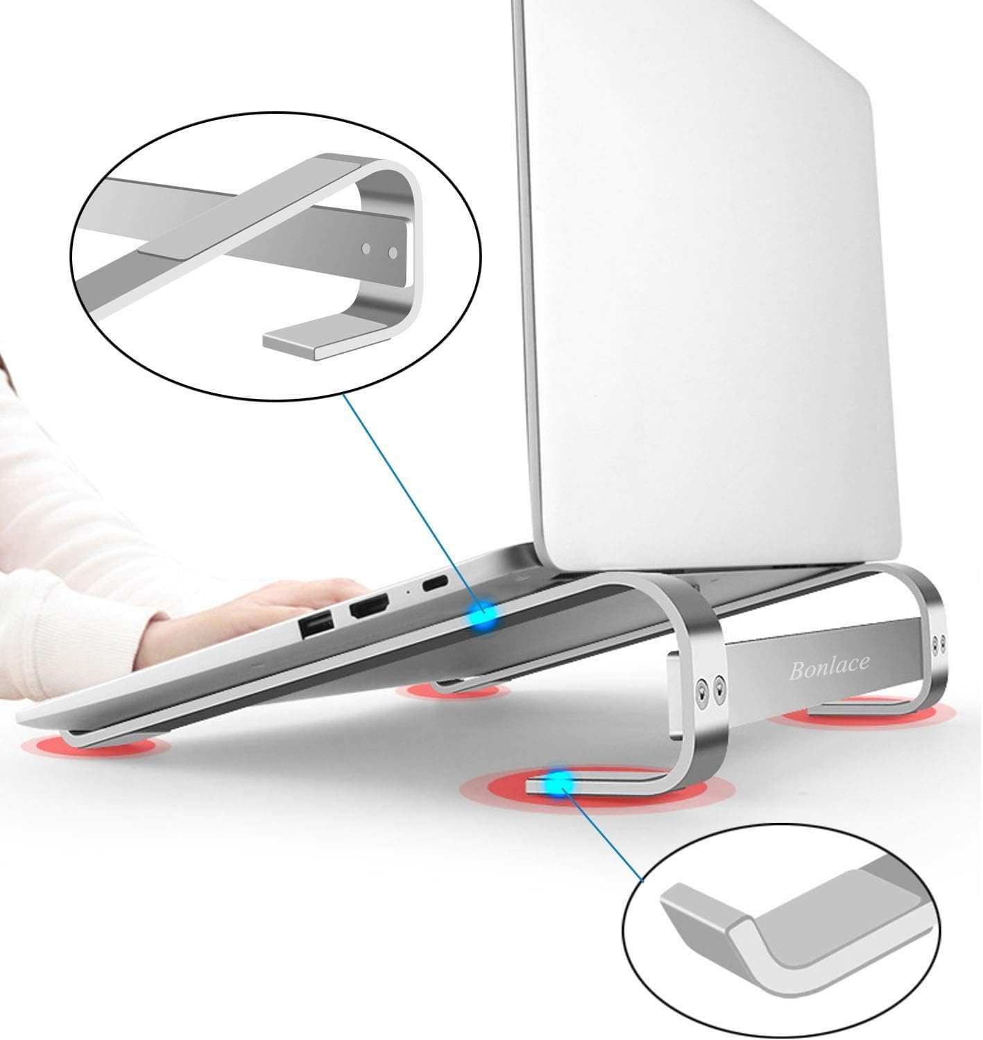 Підставка для ноутбука, алюмінієва підставка, ергономічна, для комп'ютера, тримач для ПК, з легкою вентиляцією для MacBook Pro/Air, Dell, HP, MateBook, для всіх ноутбуків 10-17 дюймів, срібна, фото №6