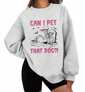 Свитшот Can I Pet That Dog, Свитшот Can I Pet That Dog Shirt Skeleton, Хэллоуинский свитшот для любителей собак-скелетов - Фото 1