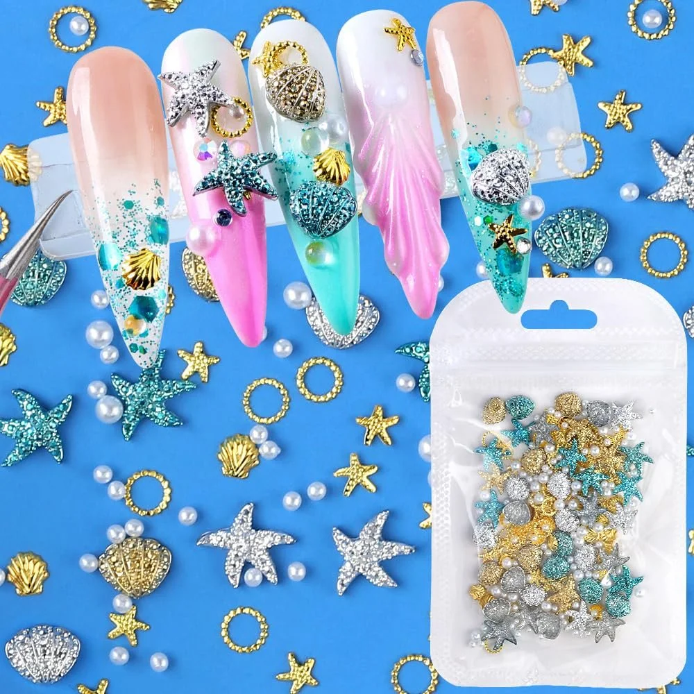 Украшения для ногтей Летний Океан Морская звезда, ракушка, жемчуг, блестки, камни, ювелирные изделия для ногтей, морские камешки, фото №1