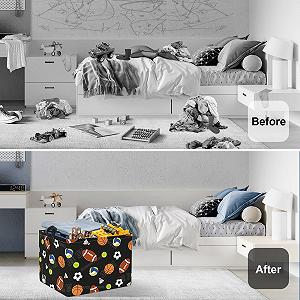 Корзина HUUMONSS Для игрушек в виде спортивных мячей, детская, складная, большая черная, 36 л synthetic.ua - Фото 1