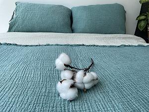 Покривало з мусліну 100% бавовни, 4 шари, двостороннє (Дві наволочки 50 x 76 см) - Фото 1