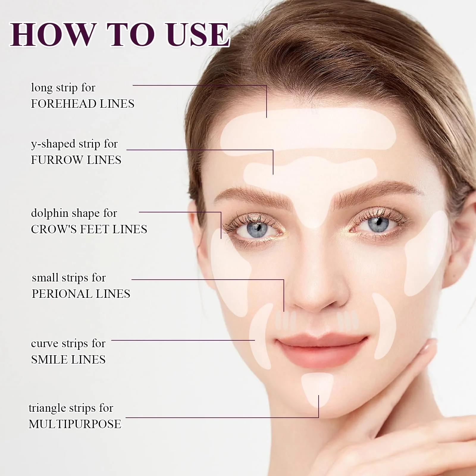 Пластирі від зморшок (1 коробка) для обличчя багаторазові для розгладження грудей шиї чола очей рота, фото №2