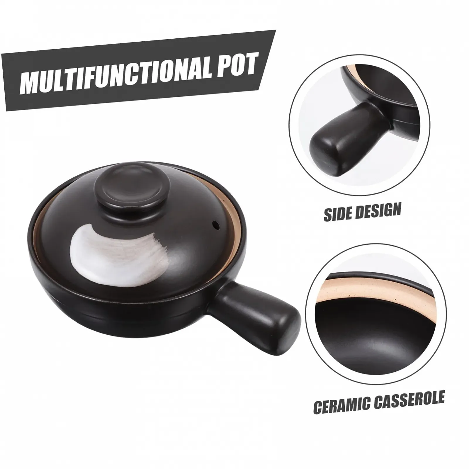 Керамическая кастрюля Garneck С крышкой С одной ручкой Малая Жаростойкая, фото №3