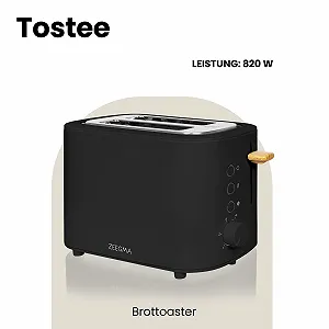 Тостер ZEEGMA TOSTEE на 2 скибки 820 Вт, режими розморожування, підігріву та зупинки, відсік для крихт, регулювання часу, корпус з нержавіючої сталі, чорний synthetic.ua - Фото 1