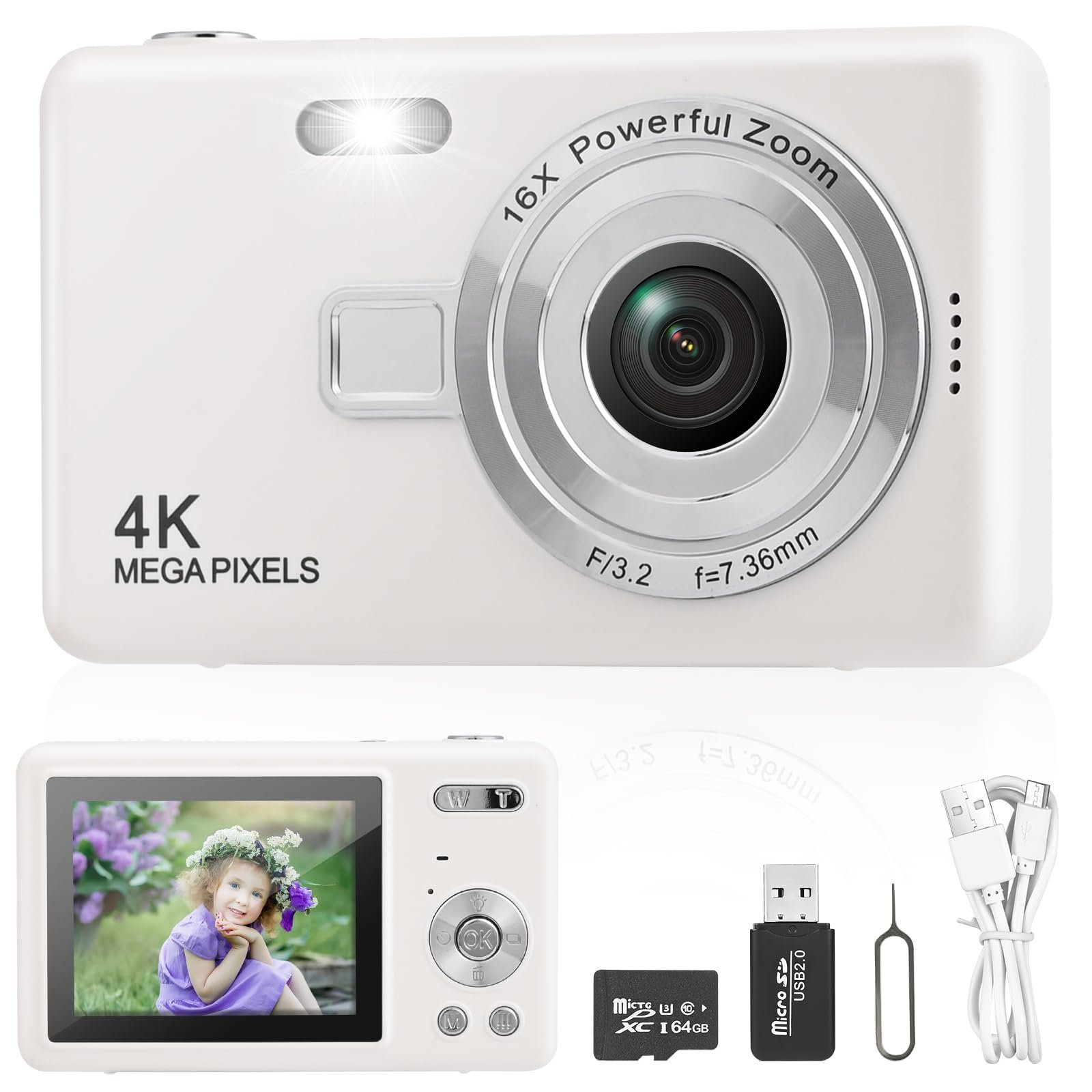 Цифровая Фотокамера 40MP 1080P FHD с картой 64 GB, 2.4-дюймовым LCD, 8X Digital Zoom (Белая), фото №1