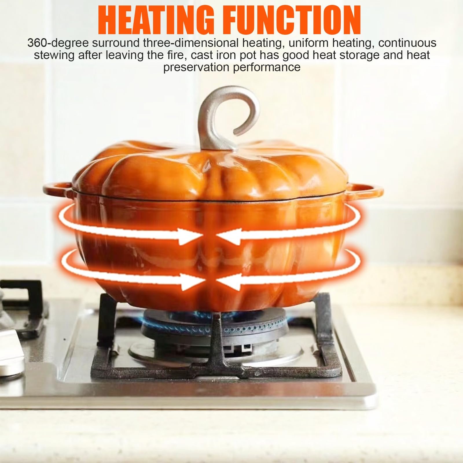 Гусятниця-гарбуз Сотейник B Керамічна чавунна з кришкою 20 cm, фото №6