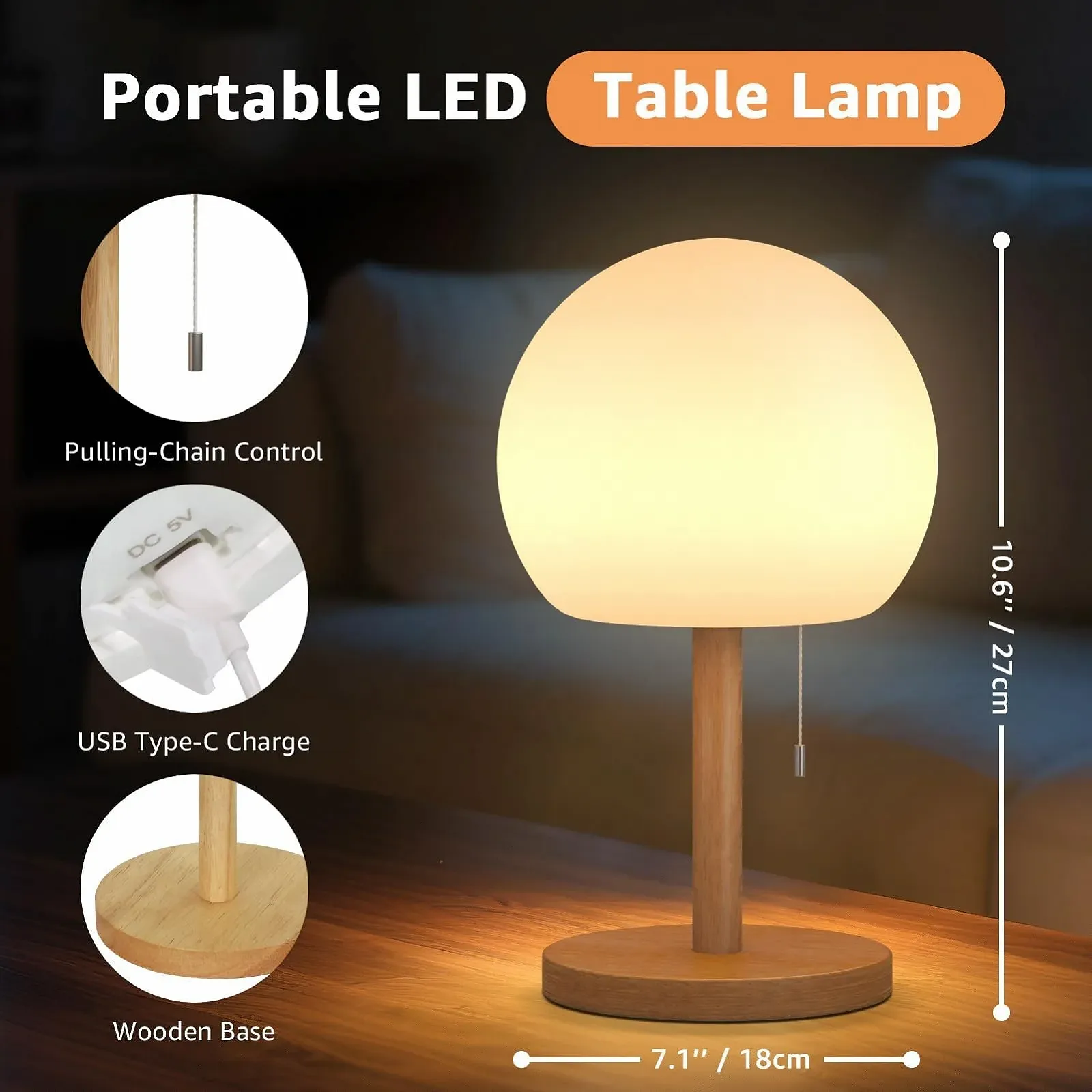 Настільна лампа FUYO Wireless LED акумуляторна димована 8 кольорів IP44, фото №2