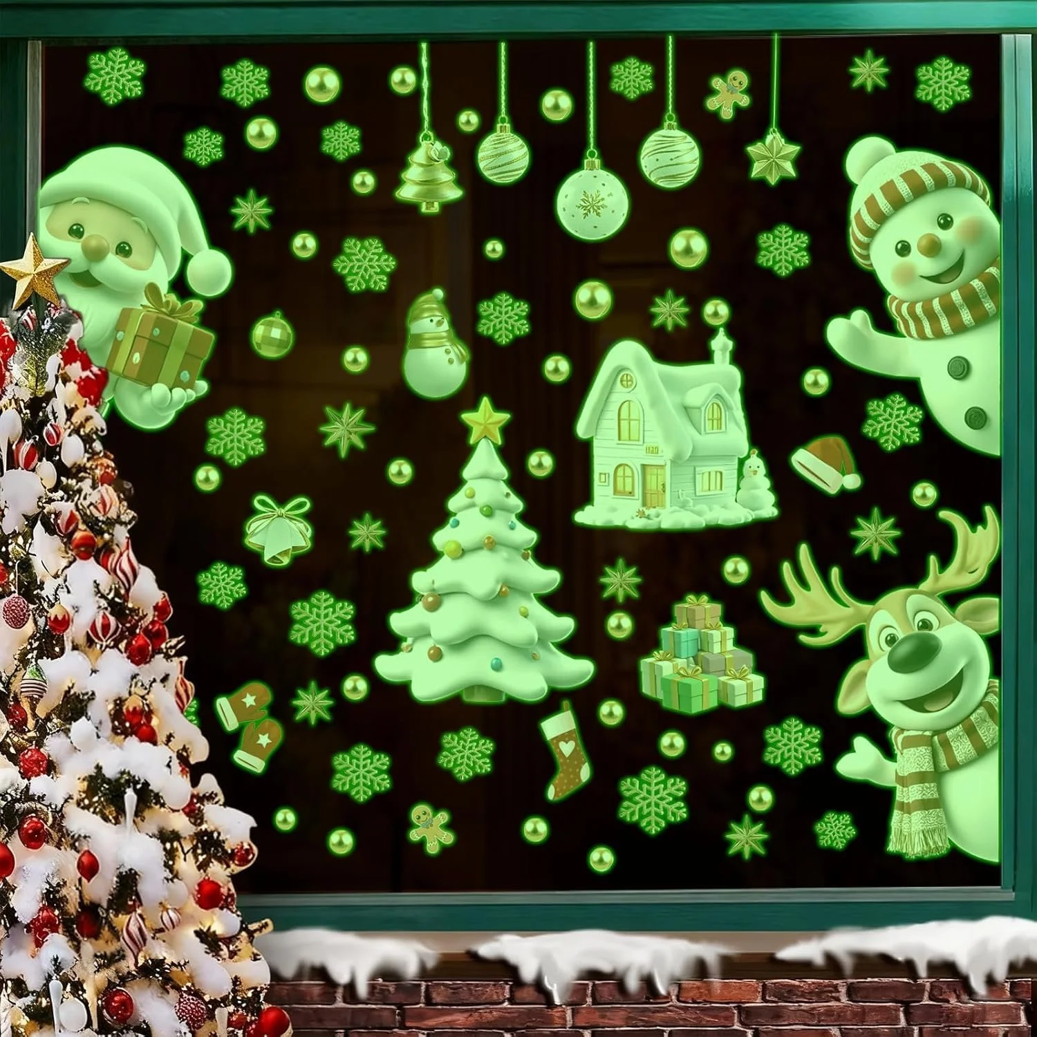 Наклейка на вікно KAIRNE Christmas Fluorescent Santa Snowman Christmas Tree 30 x 90 см, фото №6