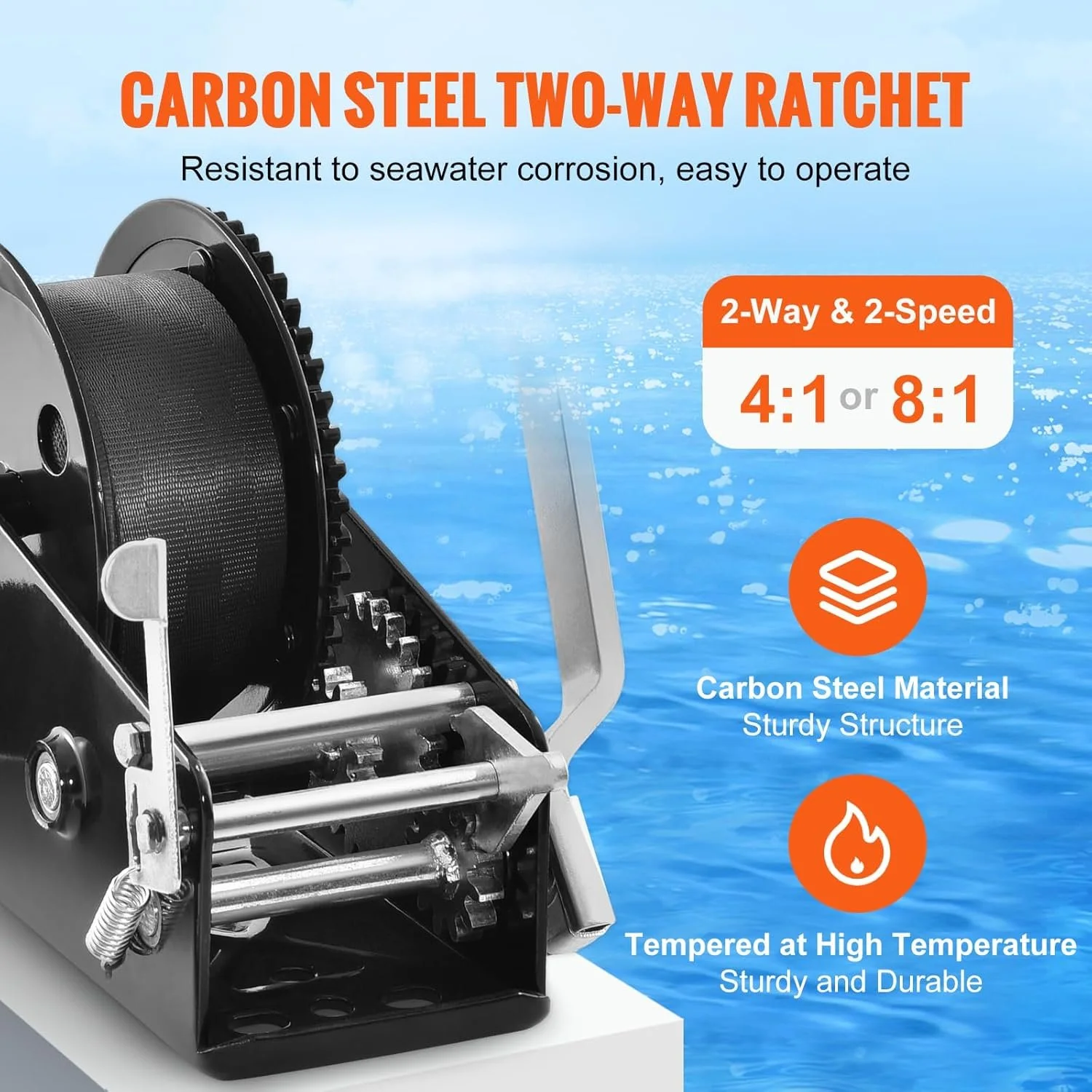 Ручная лебедка VEVOR KW3500 Черная, фото №4 Ручная лебедка VEVOR KW3500 Черная, фото №4