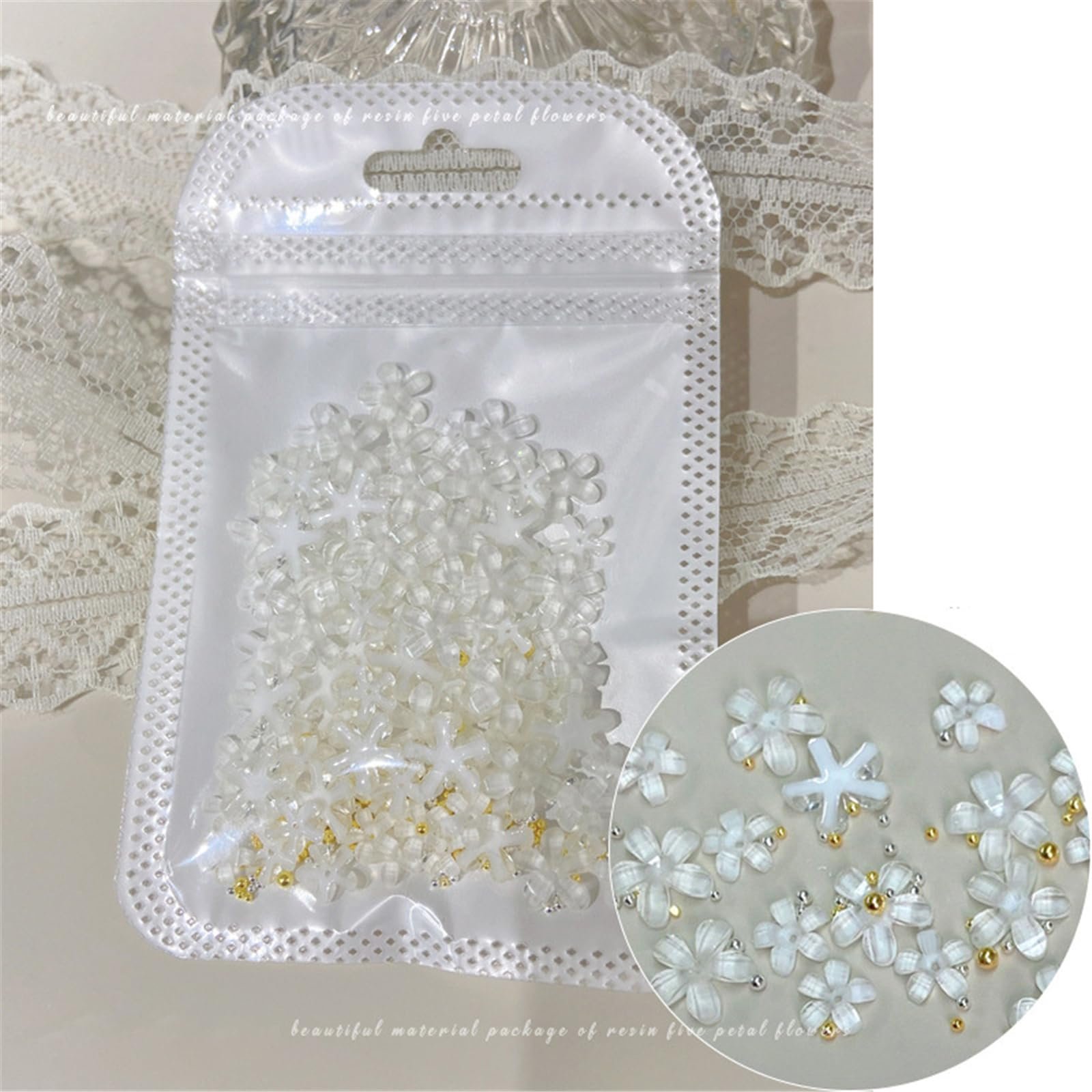 3D Квіти для нігтів Білий Декор для нігтів з акрилової смоли, фото №7