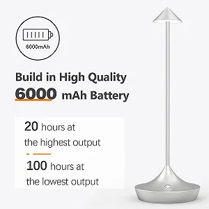 Настільна лампа LED bravzurg Бездротова 6000 мАг Алюміній Димування IP-захист Срібляста synthetic.ua - Фото 1