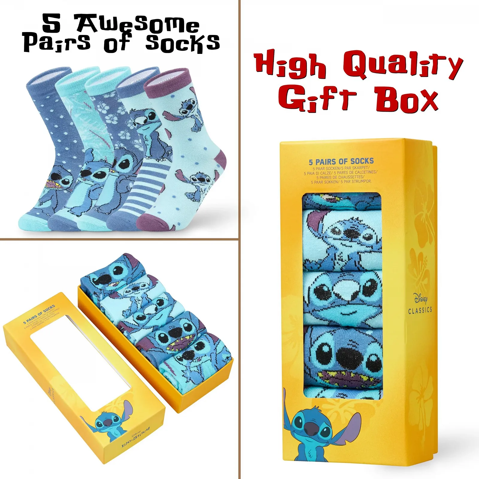 Женские носки Disney Stitch, разноцветные теплые носки с рисунком, подарки для женщин, подростков, 5 пар, фото №4