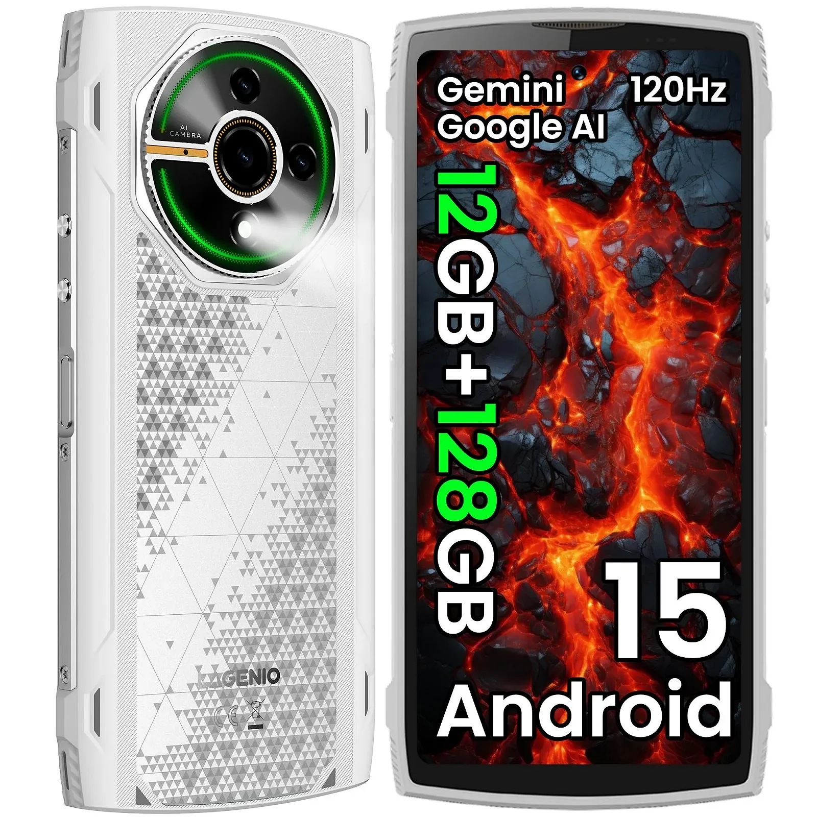 Защищенный смартфон LAGENIO Panther 2 Android 15 12GB + 128GB/1TB 6.7 дюймов HD+ 120Hz 5150 мАч 16MP + 8MP Camera IP68/69K NFC Face ID OTG, фото №1
