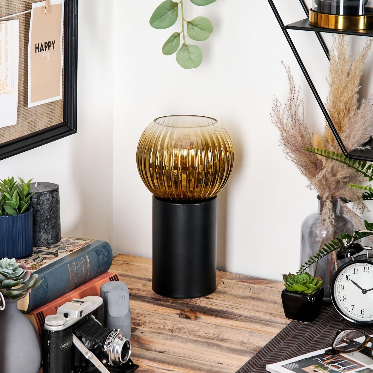 Настільна лампа HOFSTEIN Koyoto Метал Ретро Вінтаж E27 Чорна/Золота/Прозора, фото №2