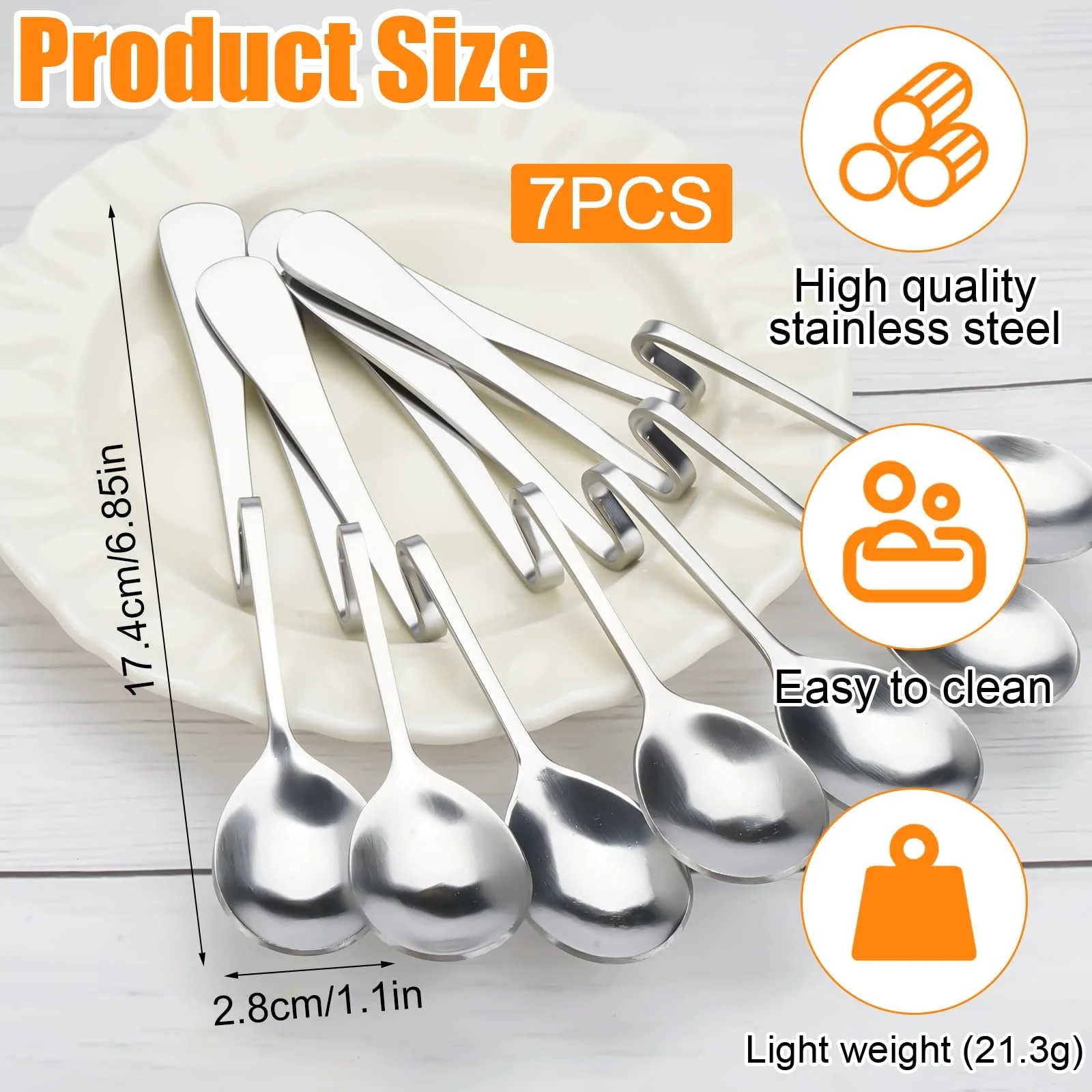 Ложка из нержавеющей стали, набор из 7 ложек для мороженого Long, 17 см, фото №2