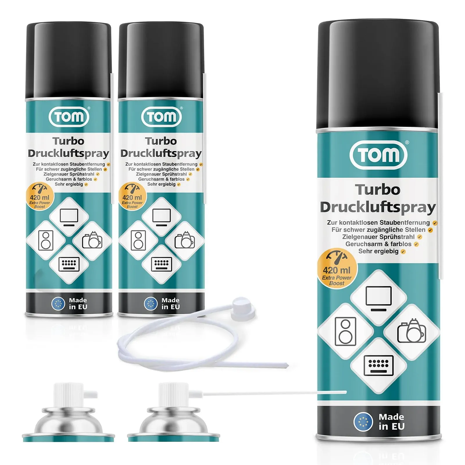 Стиснене повітря TOM 3 x 420 мл з подовжувачами 10 см та 50 см, фото №1