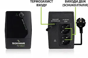Джерело безперебійного живлення / 650 ВА / Tecnoware ERA Plus 650 / 2 x Schuko / AVR / Black ціна на synthetic.ua - Фото 1 Джерело безперебійного живлення / 650 ВА / Tecnoware ERA Plus 650 / 2 x Schuko / AVR / Black synthetic.ua - Фото 1