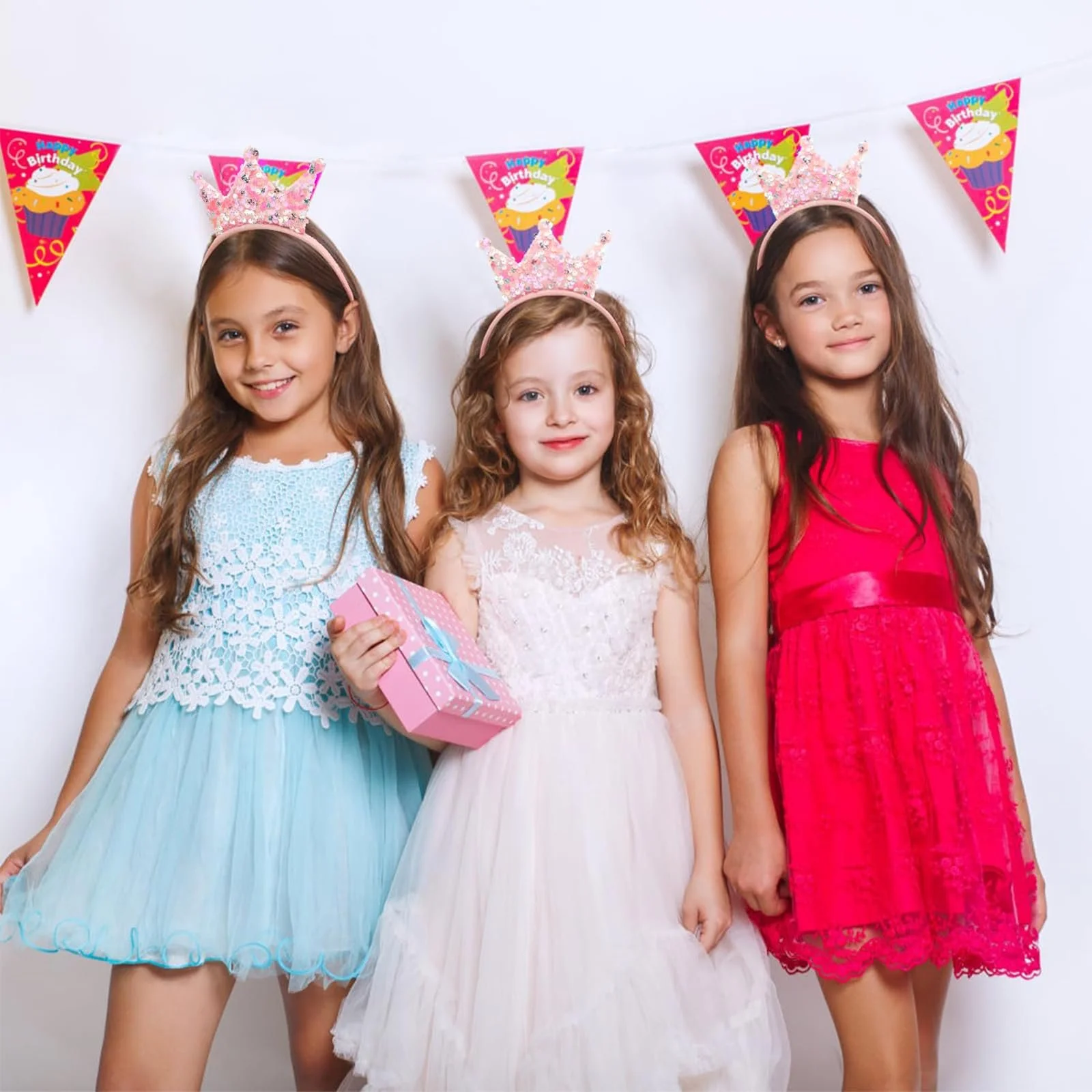 Обруч для волос Корона Блестки Розовый, фото №5