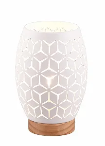 Настільна лампа Reality Leuchten Bidar R51571031 Метал Матовий білий Натуральне дерево 1x E27 - Фото 1