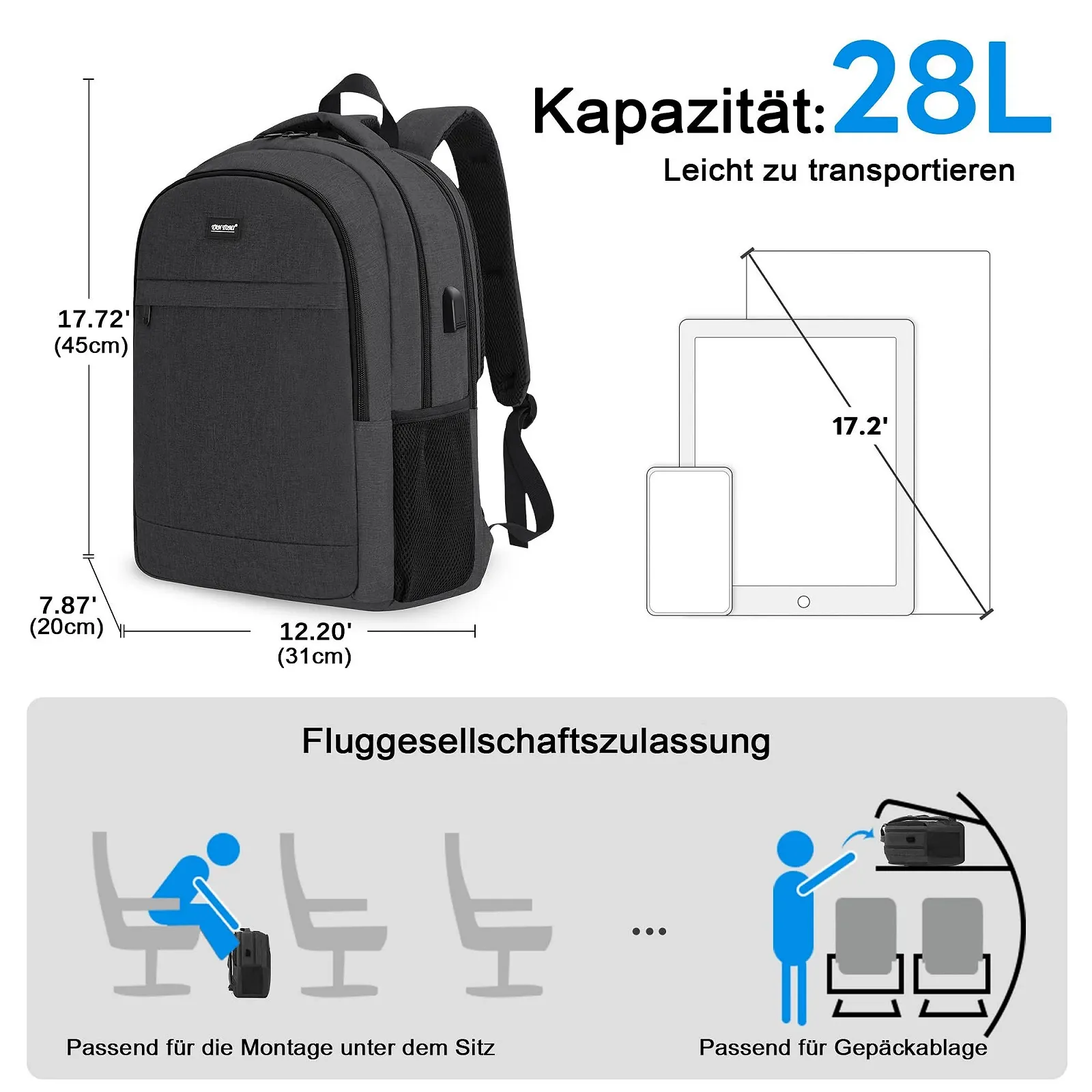 Рюкзак для ноутбука TANTOMI 17 дюймів Large USB Charging Port Dust and Water Resistant Black, фото №5 Рюкзак для ноутбука TANTOMI 17 дюймів Large USB Charging Port Dust and Water Resistant Black, фото №5