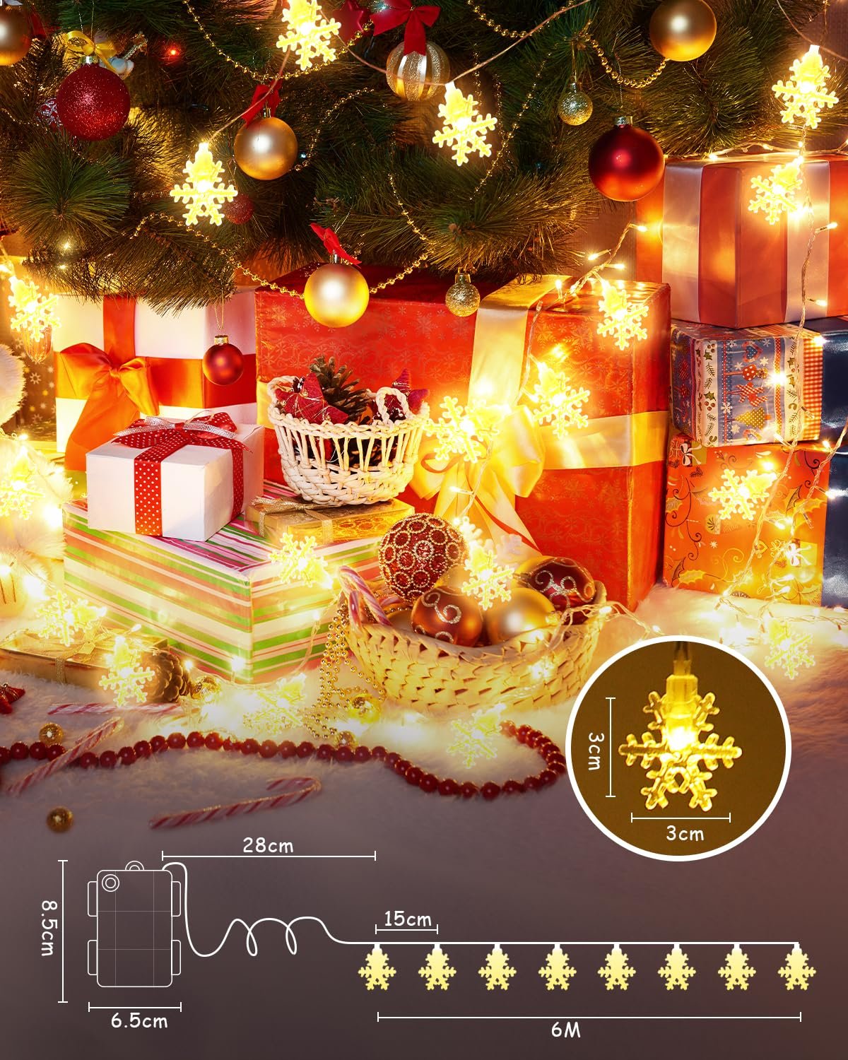 Гирлянда Dalugo 6 м 40 LED Снежинки Теплый белый, фото №6