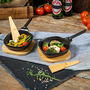 Сковорода-гриль bremermann Stoneware с бамбуковыми подставками и бамбуковыми скребками (черный, набор из 2 шт.) synthetic.ua - Фото 1