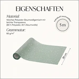 Скатертина-доріжка 100%Mosel Зірки Тонка 28 см x 5 м Тьмяно-зелена synthetic.ua - Фото 1