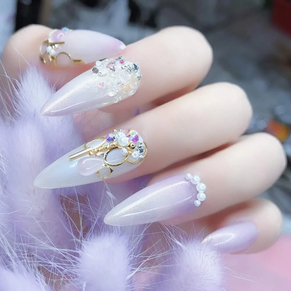 Металлические заклепки для ногтей с жемчугом, плоское дно, 8 штук, разных размеров, фото №2