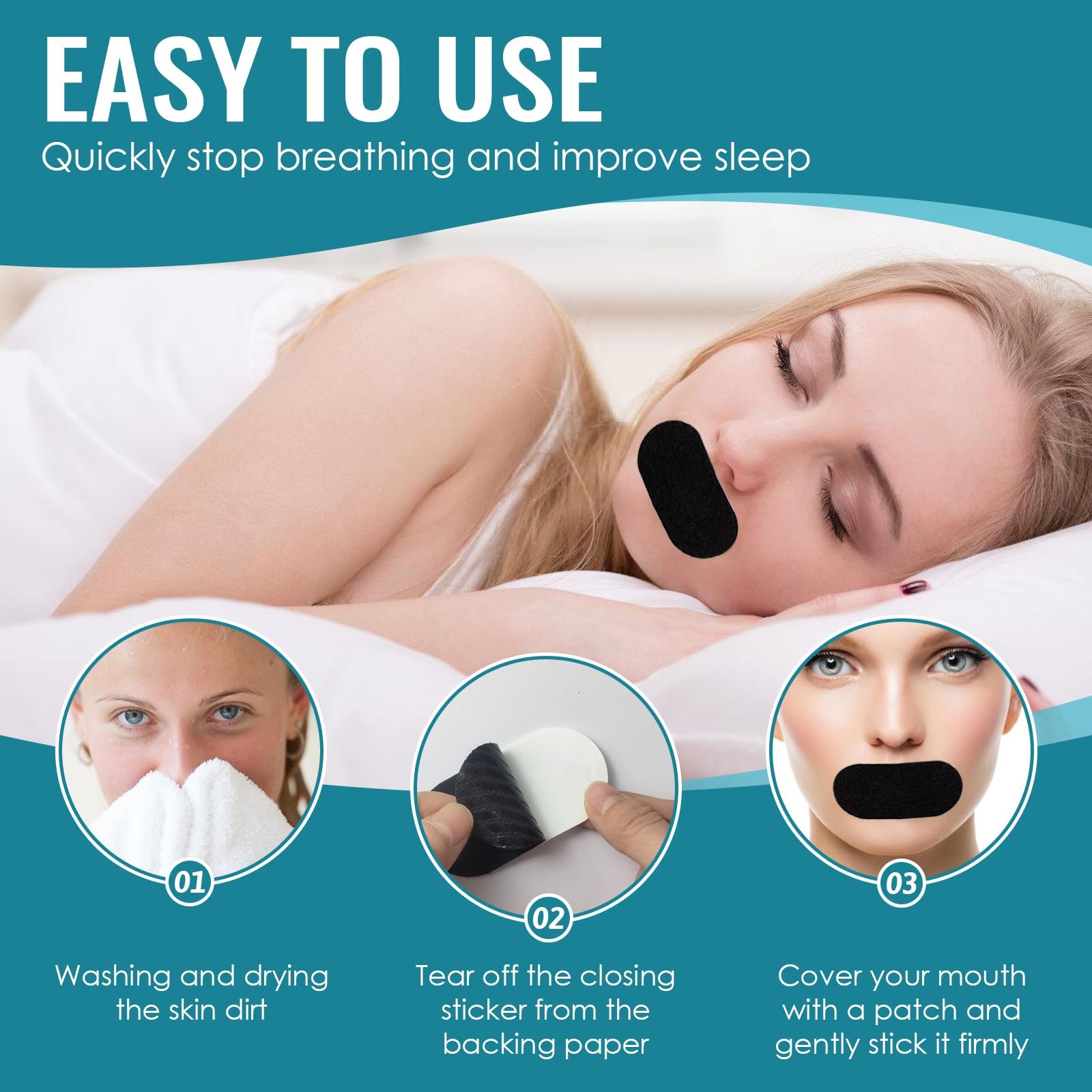 Смужки для рота для сну (30 шт. в упаковці), Засіб від хропіння, Покращує сон і дихання, фото №6