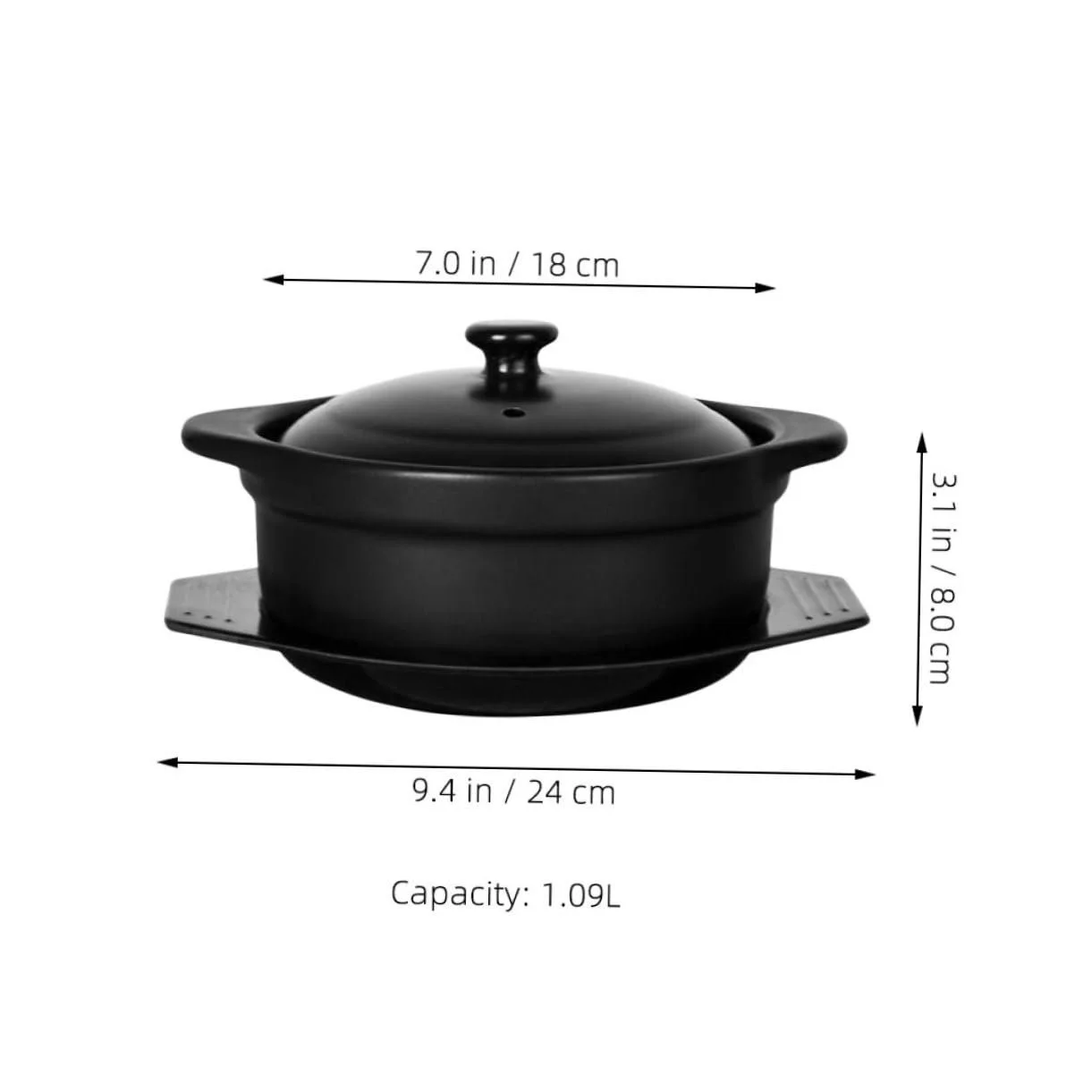 Кастрюля для тушения керамическая с крышкой и подставкой термостойкая ударопрочная многофункциональная, фото №2