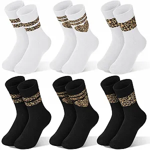 Спортивные носки Jadive с леопардовым принтом для женщин, размер UK 6-8, теннисные носки в полоску - 6 пар - Фото 1