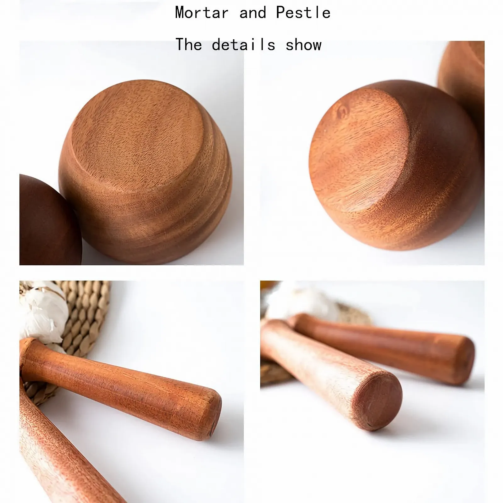 Набір ступки і товкачика дерев'яний багатоцільовий для подрібнення спецій, горіхів і часнику, фото №4